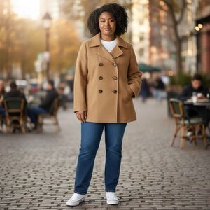 Me Jane Plus Size Tan Winter Double Breasted Peacoat Coat Jacket 3X NWOT